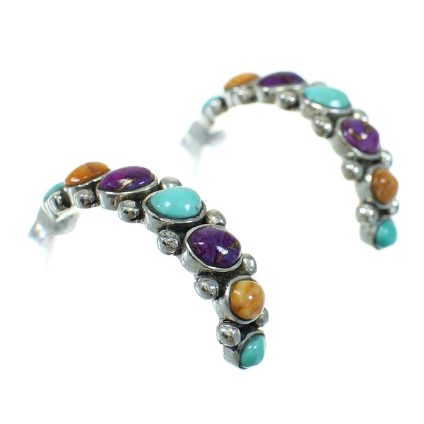 Multicolor Sterling Silver Southwest Post Hoop Earrings MX64409